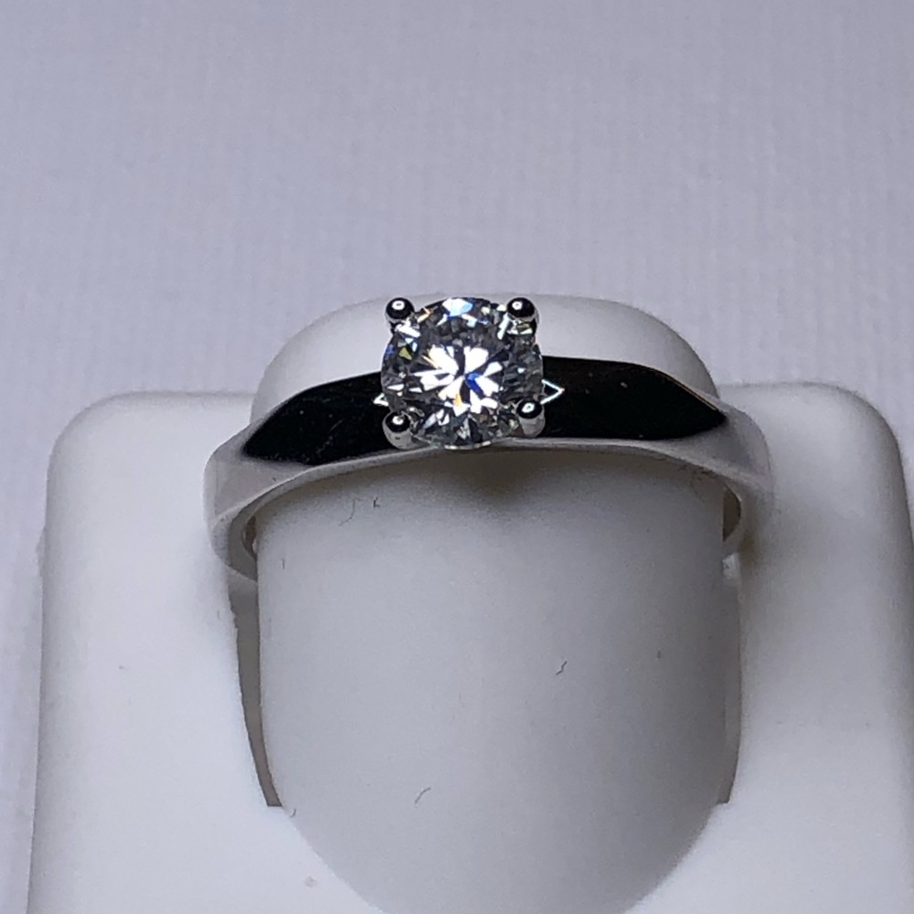 Silver over Stainless Steel Moissanite Ring
